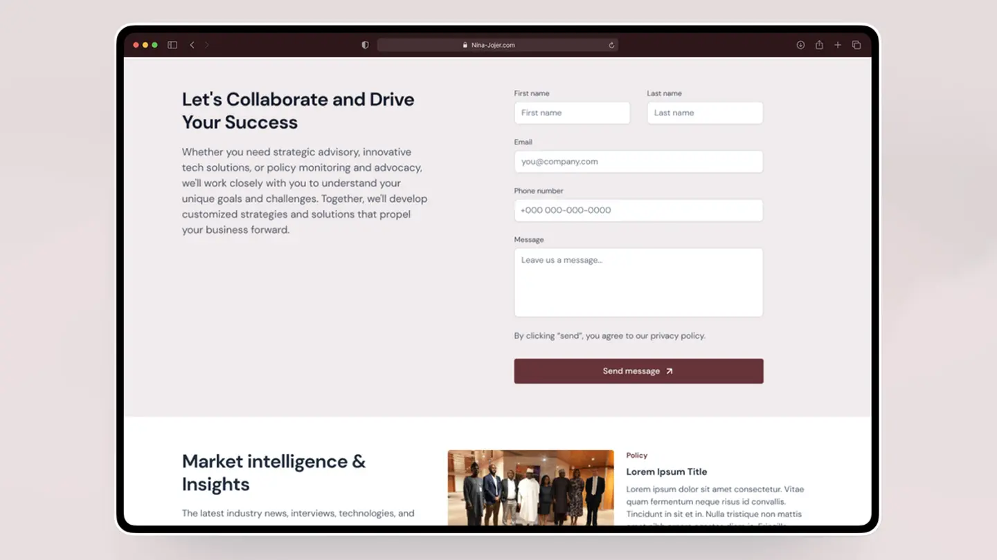 Nina-Jojer Website Redesign 2nd Hero image
